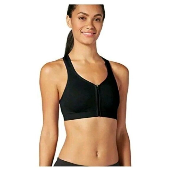 Jockey Other - Jockey SeamFree Jersey Sports Bra Womens L Black Zip Front Seam Free NWT